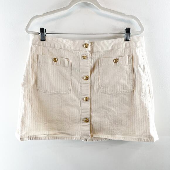 J. Crew Textured Denim Mini Skirt Gold Buttons Ecru Cream 31 / 12 - Picture 3 of 8